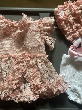 Ela Confeccion Peach Pink Lace Ruffle Baby Dress